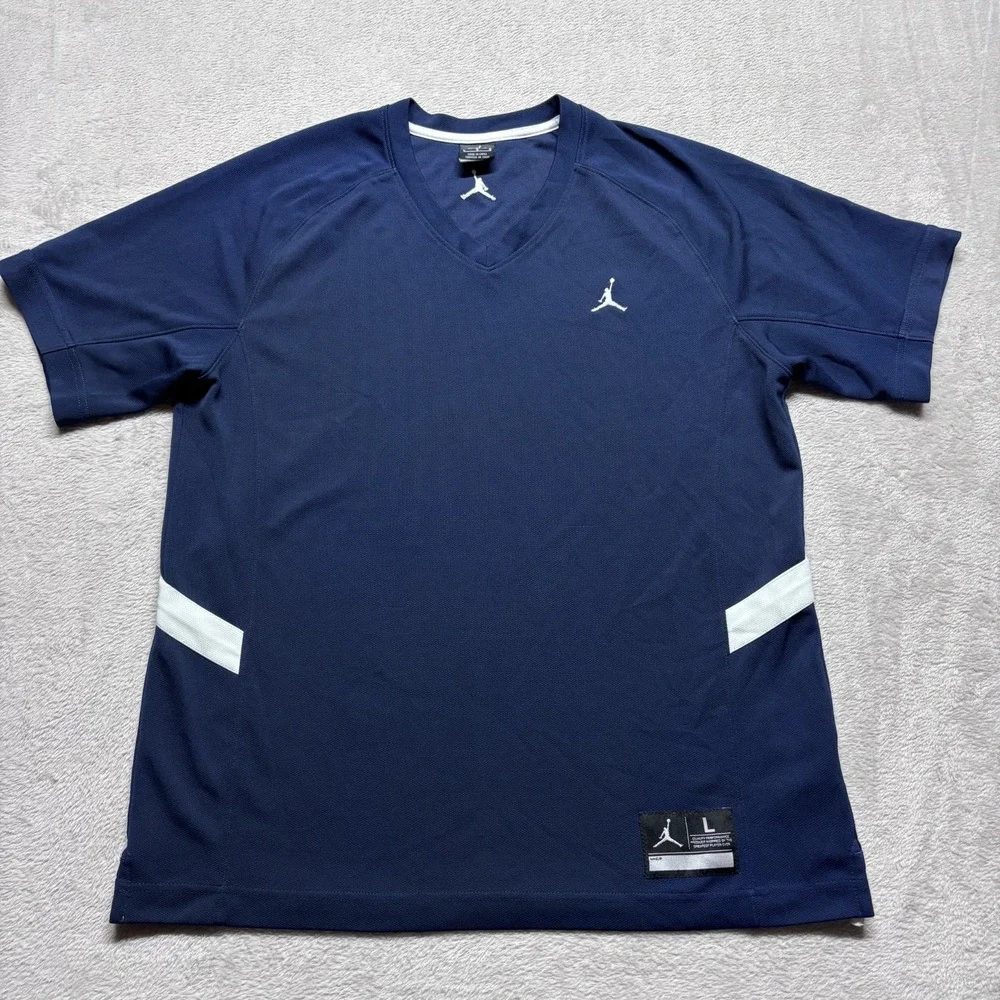 Y2K Jordan‎ Dri Fit Blue Athletic V-Neck Short Sleeve T-Shirt Jersey Men's L